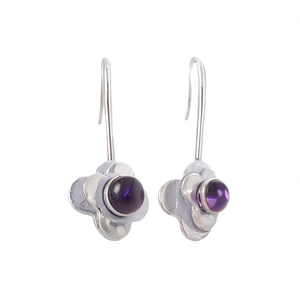 Purple Stone Work <b>Hook</b> <b>Earrings</b> with Polish Finish - Product Image 2