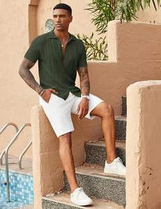 Camisas de Punto con Botones para Hombre, Camisa Polo Informal Texturizada, Manga Corta, Estilo Vintage, Playeras de Verano para la Playa - Product Image 5