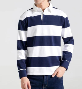 เสื้อโปโลแขนยาวลายทางถักสำหรับผู้ชาย สวมใส่สบาย สีน้ำเงินแดง ดีไซน์บล็อกสี ทรงปกติ เสื้อผ้าลำลองแนวสตรีท - Product Image 6