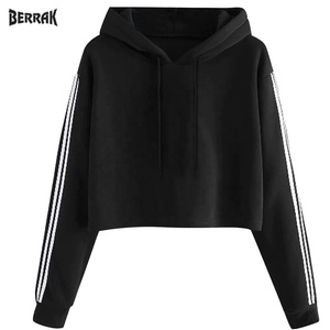 Sudadera corta con capucha para mujer, de manga larga, a rayas - Product Image 2