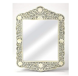 Espejo de Pared Rectangular Mediterráneo con Incrustaciones de Hueso, Marco de Madera Hecho a Mano, Decoración Floral Azul y Blanca - Product Image 6