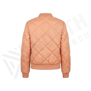 Chaqueta Bomber Acolchada Color Durazno, Manga Larga, Cuello Alto, Cierre de Cremallera, Color Sólido, Relleno de Poliéster, para Otoño - Product Image 2