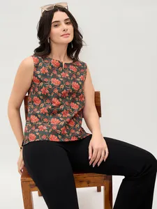Nuevo Diseño, Chaleco Estampado Floral Indie para Mujer, Top de Algodón, Ropa Formal de Oficina, Top para Reuniones de Negocios y Estilo Profesional - Product Image 5
