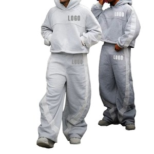 Unisex Oversized Hoodie <b>Tracksuit</b> Set Solid Color Loose Fit Full Length Sweatpants With Side Pockets Autumn Casual Wear - Product Image 1