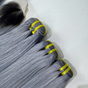 ช่อผมสีเทาพร้อมฝาปิดผมมนุษย์เนื้อตรงรากเข้มที่มีคุณภาพหรูหรา - Product Image 4