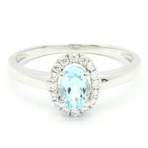 Factory price Luxury Blue Topaz Diamond 18K 14K 9K Vintage White Gold Oval Halo Ring