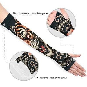 Mangas Protectoras para Hombre con Estampado Digital Floral de Tigre, UPF50+, Poliéster, Estilo Tatuaje, Manga Larga - Product Image 5