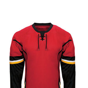 Maillot de hockey sur glace personnalisé par sublimation pour homme, rouge et noir, manches longues, anti-humidité, col en V, fermeture à nouer, vêtement d'hiver pour adulte - Product Image 6