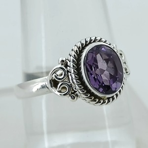 Amethyst <b>Ring</b> Handmade Sterling Silver Bezel Setting Natural Purple Oval Gemstone <b>Boho</b> Jewelry February Birthstone - Product Image 3