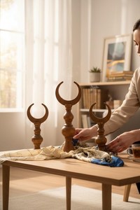 Ornement de lune du Ramadan en bois artisanal Orion de qualité supérieure, décoration islamique pour la maison, sculpture de table en forme de croissant, décoration musulmane pour l'Aïd, fait main - Product Image 2