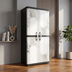 Naiba Deluxe Long Door Plastic Wardrobe <b>Cabinet</b> with Silver Style Rounded-Panel Hinged Doors for Bedroom Storage - Product Image 1