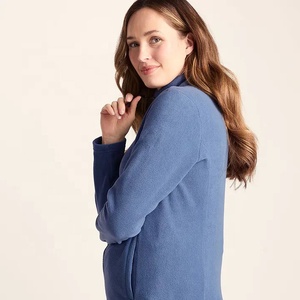 Veste polaire d'hiver pour femme, bleue, unie, entièrement zippée, col montant, avec poches latérales, vêtements d'extérieur, polaire - Product Image 5