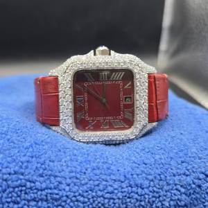 Reloj de Pulsera de Cuarzo Rojo con Números Arábigos, Completamente Decorado con Piedras, en Cuero, Nuevo y Más Vendido, a Precio de Mayoreo - Product Image 1
