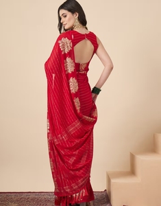 KV <b>Red</b> Georgette Woven Tassels Designer Saree With Unstitched <b>Blouse</b> - Product Image 3