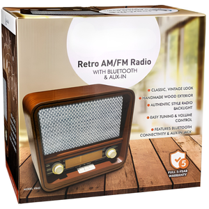 Radio AM/FM vintage en bois avec Bluetooth, entrée auxiliaire, haut-parleurs intégrés, écran rétroéclairé rétro, boîtier en bois véritable fait main - Product Image 5
