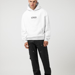 Sweat à capuche épais en molleton de coton blanc pour homme, coupe oversize et carrée, épaules tombantes, pull personnalisable avec logo, streetwear vierge, fournisseur - Product Image 4