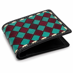 Hand Tooled Leather <b>Wallet</b> Handmade Checkered Pattern Bifold <b>Wallet</b> Genuine Leather Men's <b>Wallet</b> - Product Image 1