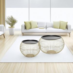 Ensemble de 2 tables d'appoint glamour en fil métallique or et noir, tables basses modernes en fil métallique, tables d'appoint gigognes - Product Image 4