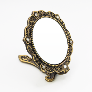MACY BEAUTY KOREA Retro Rhinestone Bronze Foldable <b>Hand</b> <b>Mirror</b> Floral Metal Vanity <b>Mirror</b> Eyelash Extension Tool - Product Image 5