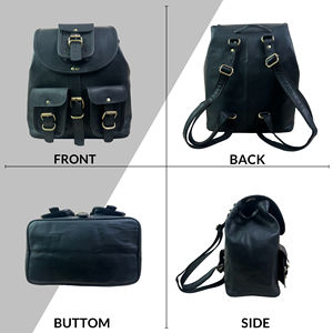 Mochila de cuero genuino vintage moderna — Bolso de hombro ligero hecho a mano en color negro para viajes - Product Image 2