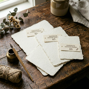 Papel de algodón hecho a mano al por mayor A6, 300 GSM, con borde desflecado, papel para manualidades, proveedor OEM, papel para acuarela - Product Image 3