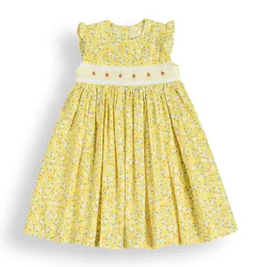 Children Cotton Dresses Hand Smocked Yellow Flower GIRL'S DRESSES Lovely Girl's Dresses