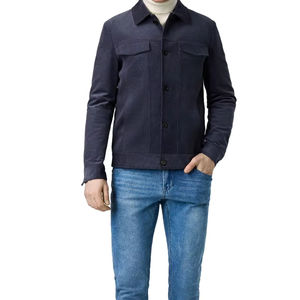 Blouson Bomber Léger Bleu Marine pour Hommes avec Col et Poignets Rayés Rouge et Blanc Style Universitaire – Vêtement d'extérieur Sportif et Décontracté - Product Image 2