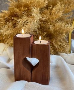 Heart Shape Wooden <b>Tea</b> Light Holder With Embossed Leaf Pattern Rustic Home Decoration Valentin Day Gift - Product Image 3