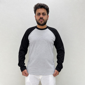 Men's Gray Black <b>Raglan</b> <b>Sleeve</b> Long <b>Sleeve</b> <b>T</b>-<b>Shirt</b> O-Neck Casual Regular Fit 100% Cotton Knitted Solid Color Blank Design - Product Image 1
