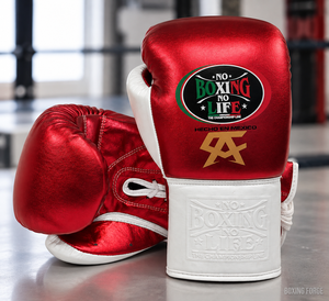No Boxing No Life Boxing Gloves Red White cow hide Leather <b>Lace</b>-Up Full Finger Adult Training Gear Hecho En Mexico - Product Image 3