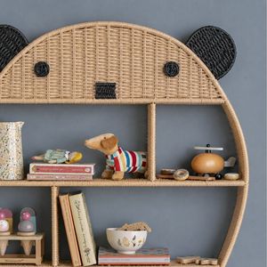 Superb Bear Face Rattan Wall Shelf Kids Room Nursery Bedroom Storage <b>Rack</b> Handwoven Animal Shape Toys Books Organizer Wholesale - Product Image 3