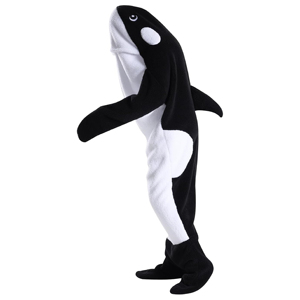 Lindo disfraz de orca con capucha, mono de dormir de longitud completa para mujer, ropa de casa de invierno de forro polar suave - Product Image 5