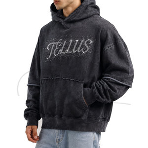 Sweat à capuche surdimensionné personnalisé pour homme, 100 % coton molletonné, effet vieilli, avec poche, lavage printanier - Product Image 3