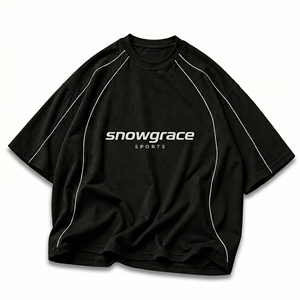 Camiseta de Manga Corta Extra Grande para Hombre Snowgrace con Ribete en Contraste, Estilo Deportivo, Tejido Jersey, Cuello Redondo, Diseño con Letras Impresas - Product Image 1