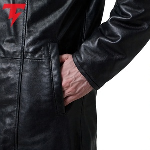 <b>Men's</b> Genuine <b>Leather</b> Eco-Friendly Feather Filled <b>Long</b> Down <b>Coat</b> Notched Lapel Single Breasted Overcoat Standard Winter Wear - Product Image 4