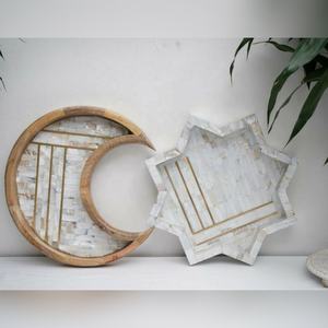 Plateau de luxe en bois de noyer d'acacia poli avec incrustation de nacre Style arabe Eid Ramadan cadeau Dessert plateau de service - Product Image 5