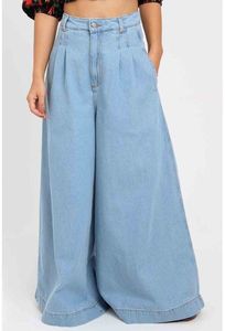 Jean en denim taille haute à jambe large pour femme, coupe ample, longueur intégrale, en coton délavé, style décontracté printemps - Product Image 1