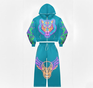 เสื้อฮู้ดดี้เทคแวร์ผู้ชายแบบซับลิเมชั่น ลายวงจรอิเล็กทรอนิกส์เรืองแสงนีออนที่แขนเสื้อ สไตล์โมเดิร์นสำหรับนักกีฬา - Product Image 3