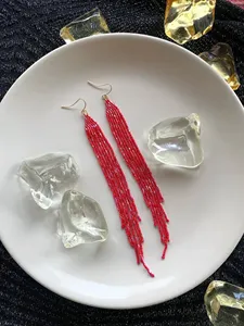 Pendientes de cuentas brillantes más vendidos, pendientes largos de cuentas rojas, pendientes de cuentas con flecos, regalo para ella, pendientes colgantes - Product Image 5