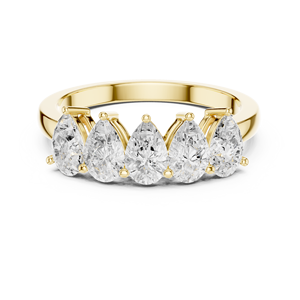 Yellow Gold Five Stone Pear Cut <b>Ring</b> Elegant <b>Crown</b> Style Anniversary Band for Women Luxury Bridal Fine Jewelry - Product Image 3