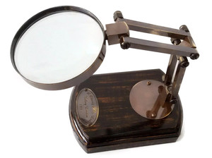 Loupe sur socle en bois, loupe de bureau vintage avec lentille optique pour la lecture, le bureau et la décoration antique - Product Image 3