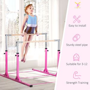 Sbarre parallele rosa per ginnastica junior, 13 livelli di altezza regolabile, doppio blocco di sicurezza, per interni/esterni - Product Image 4