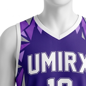 Ensemble d'uniformes de basketball géométriques personnalisés, motif brisé, maillot et short sublimés, nom et numéro de l'équipe, tissu en maille 100 % polyester - Product Image 5