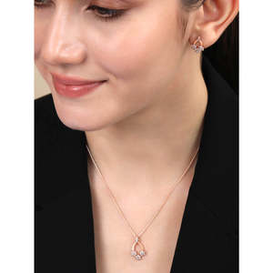 Rose Gold Plated 925 Sterling Silver Floral Pendant Necklace <b>Set</b> for Women <b>Valentines</b> Day Christmas <b>Gift</b> Handmade - Product Image 2