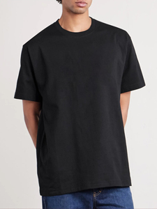 Camiseta de algodón negra para hombre, cuello redondo, corte regular, informal, manga corta, tejido de punto, color liso, diseño teñido, 100% algodón - Product Image 2