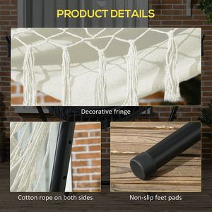 Sedia Amaca da Esterno Bianco Crema con Supporto in Vimini e Metallo, Dondolo Sospeso in Tela per Hotel e Parchi con Tasca Laterale e Poggiatesta - Product Image 6
