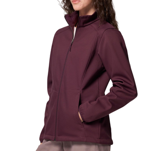 Veste softshell d'hiver pour femme, couleur prune, coupe classique, imperméable, coupe-vent, à capuche, poche avant, tissée, couleur unie - Product Image 3