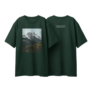 Camiseta Verde Oscuro Oversize de Corte Holgado con Estampado de Montaña, de Algodón, Unisex, Casual, para Exteriores, con Gráfico, de Ajuste Holgado, a la Moda - Product Image 1