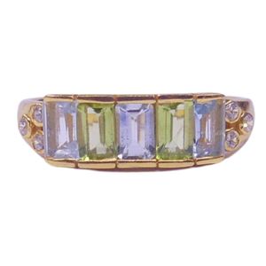 Bague classique pour femme en argent sterling 925 plaqué or avec pierres précieuses améthyste et topaze bleue, idéale pour les mariages - Product Image 2