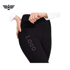 Pantalons d'équitation pour femmes à taille haute en tricot noir, longueur intégrale, respirants, en spandex et nylon, avec poches - Product Image 6